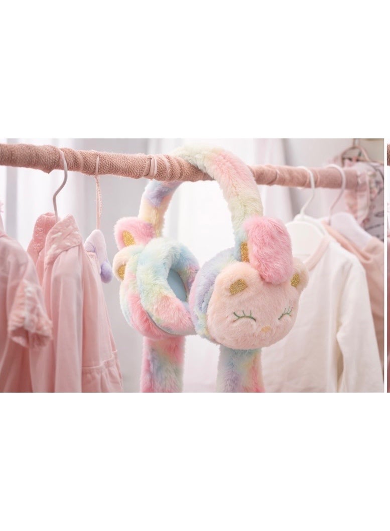 Plush WBK868 Plush Cat Ear Wireless Headphones for Kids – Bluetooth 5.3, Soft Fluffy Over-Ear, Built-in Mic, 40mm Drivers, Rechargeable Battery – Pink/Blue Pastel - Image 2